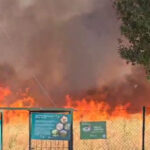 El incendio de un rastrojo cercano a la ‘Isla del Colegio’, en Alcalá de Henares, provoca una intensa columna de humo y obliga a la Policía Local a desalojar la zona del recinto ferial