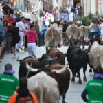 Numeroso público tanto en el recorrido como en la plaza para asistir a un largo tercer encierro de la feria taurina de Guadalajara 2026, casi 6 minutos, que se salda sin heridos a pesar de contar con más corredores que en días pasados